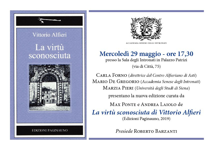 Presentazione del volume di Vittorio Alfieri “La virtù sconosciuta”