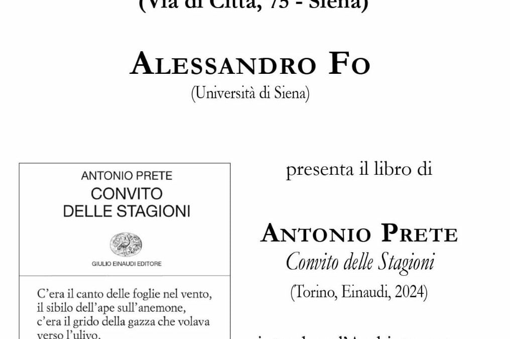 Alessandro Fo presenta il libro di Antonio Prete “Convito delle Stagioni”